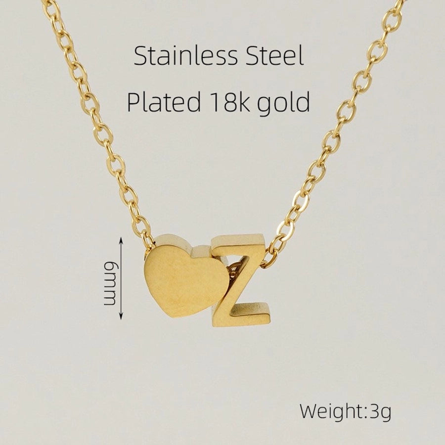 Letter Heart Shape Pendant Necklace [304 Stainless Steel,18K Gold Plated]