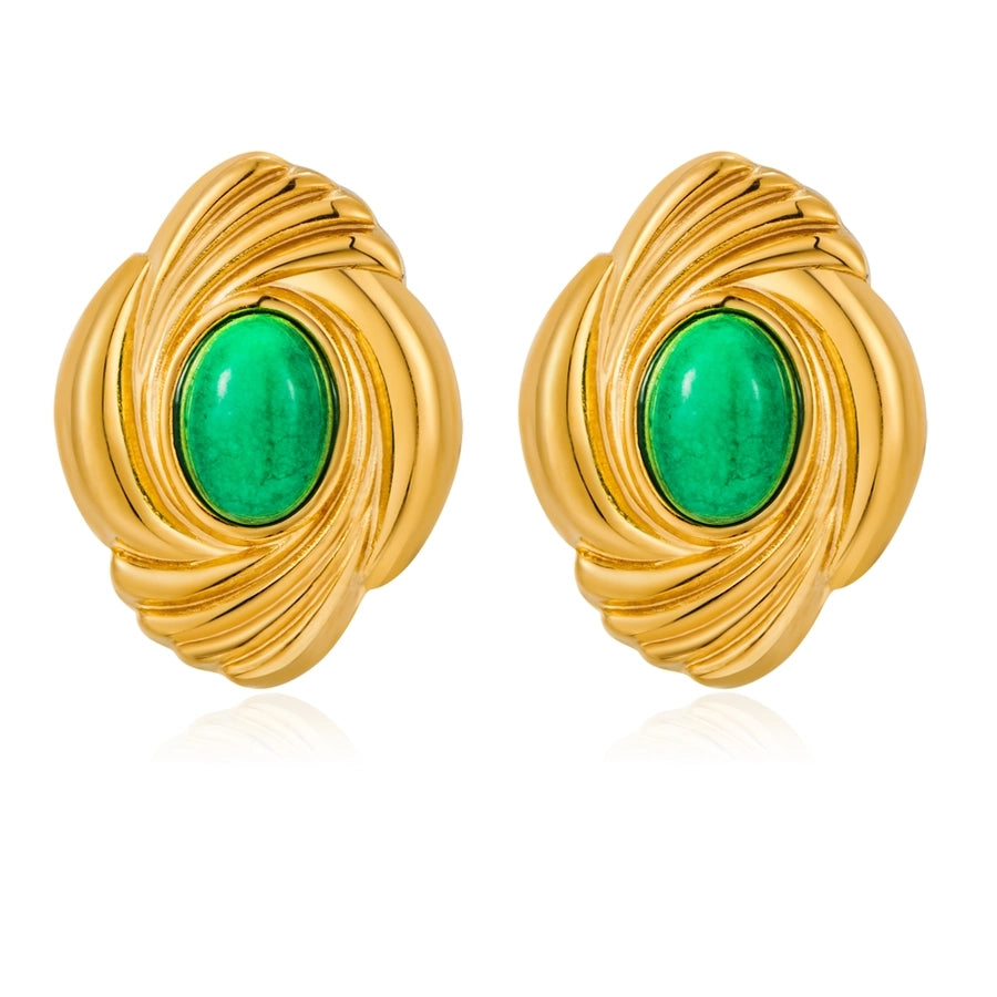 Baroque Oval Natural Stone Earrings [304 Stainless Steel,18K Gold Plated]