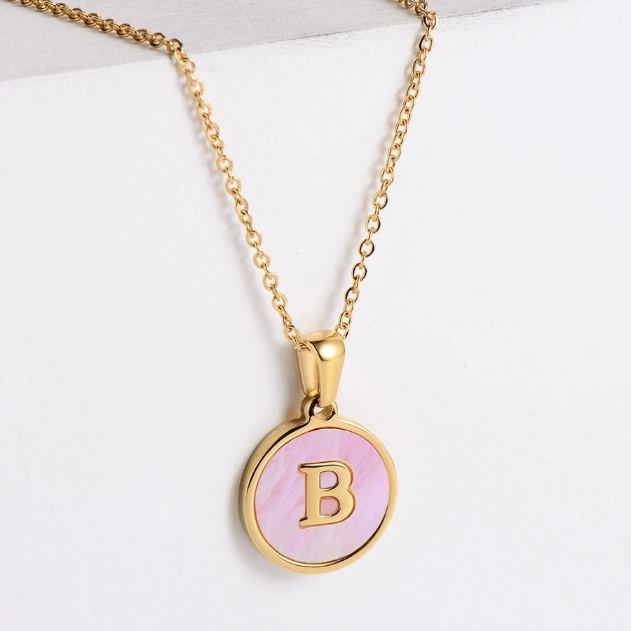 Pink Shell Letter Necklaces [304 Stainless Steel,18K Gold Plated]