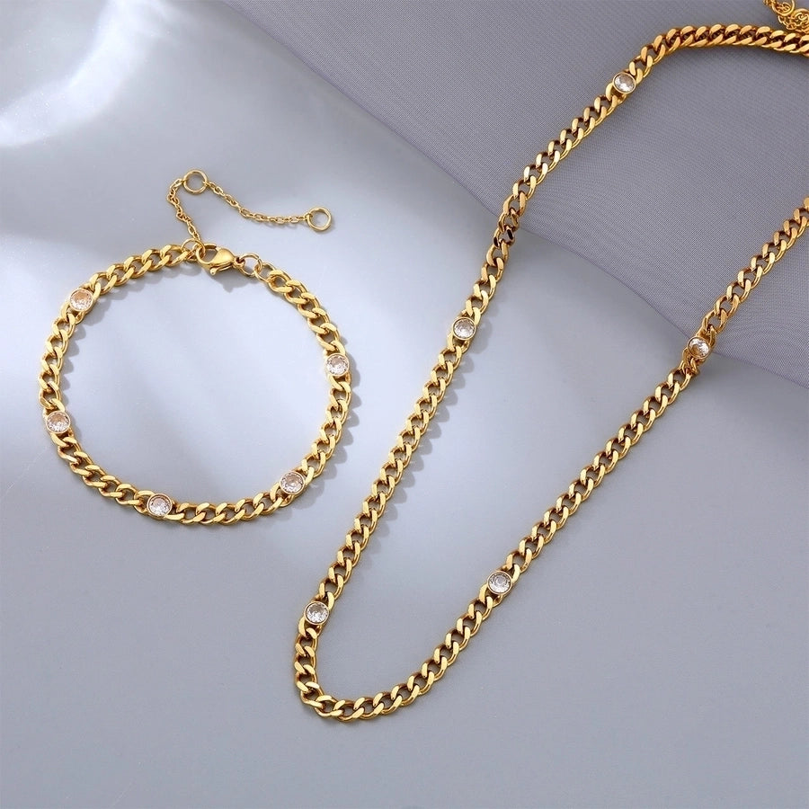 Curb Chain Zircon Bracelet/Necklace [304 Stainless Steel]