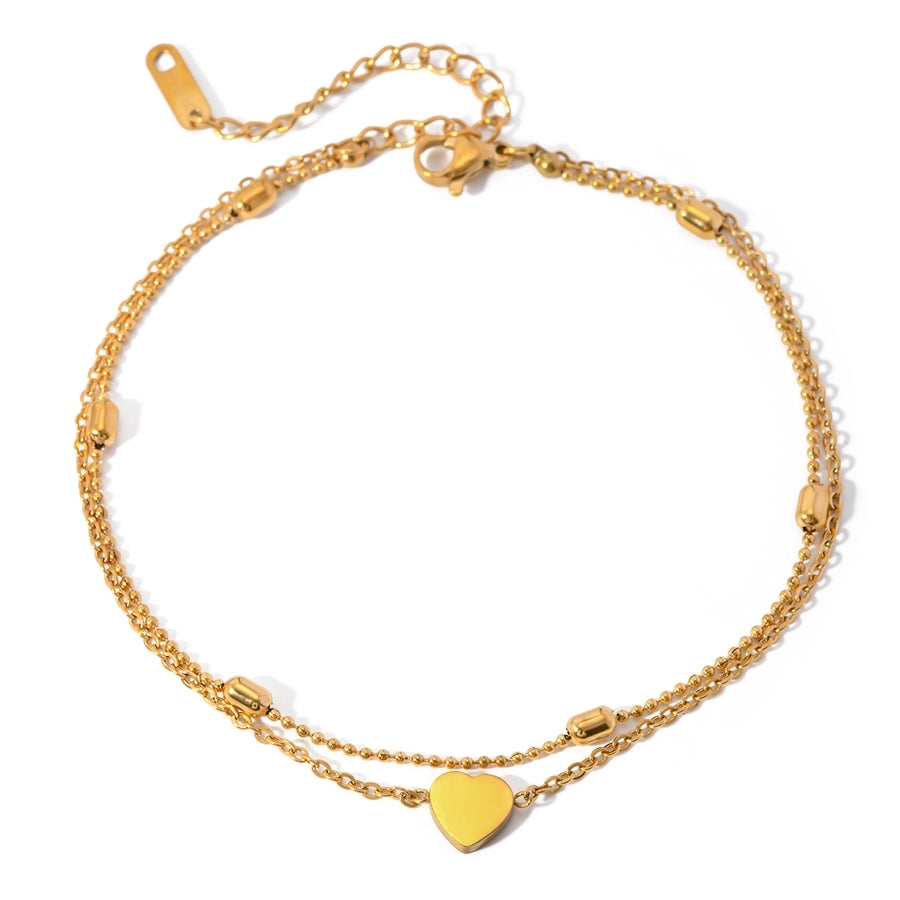 Heart Shape Layered Anklet [304 Stainless Steel, 18K Gold Plated]