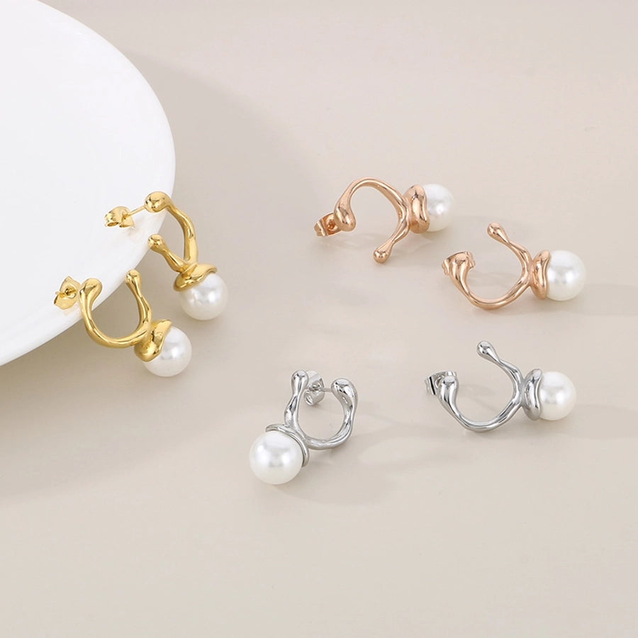 Round Pearl Drop Earrings [304 Stainless Steel,18K Gold Plated]