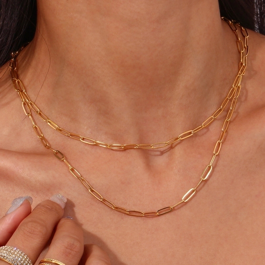 Paperclip Chain Necklace [304 Stainless Steel, 18K Gold Plated]