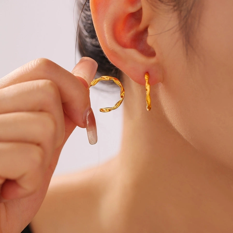 Twist Hoop Earrings [304 Stainless Steel,18K Gold Plated]