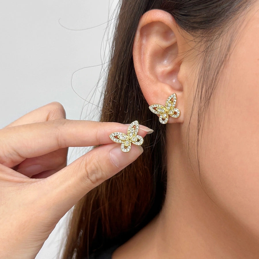 Hinaises d'oreille en strass de papillon [304 316 en acier inoxydable, 18 carats plaqués à l'or]