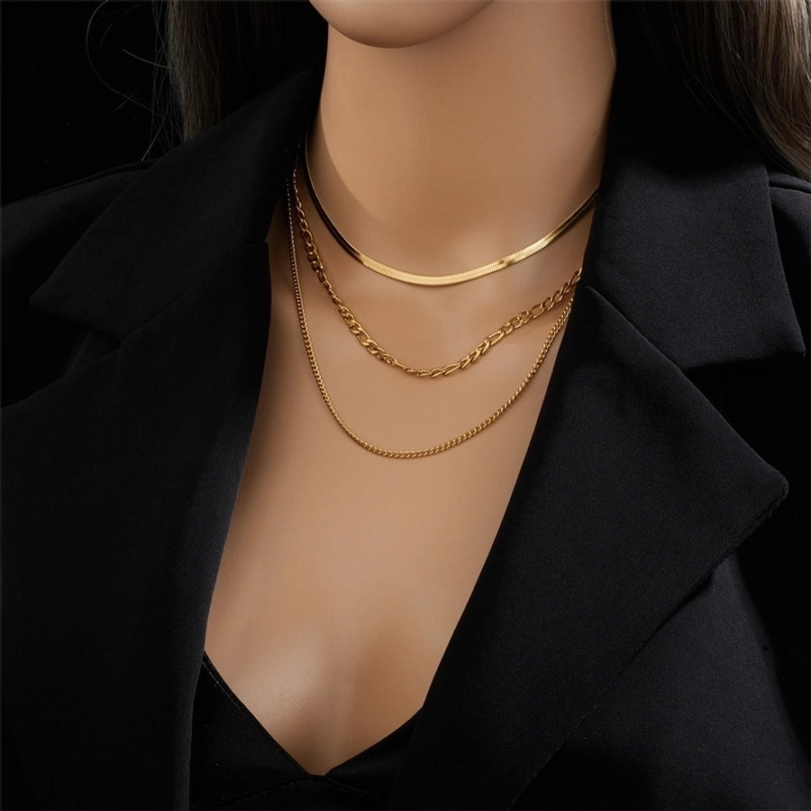 Collar de cadena en capas [304 acero inoxidable, 18K de oro chapado]