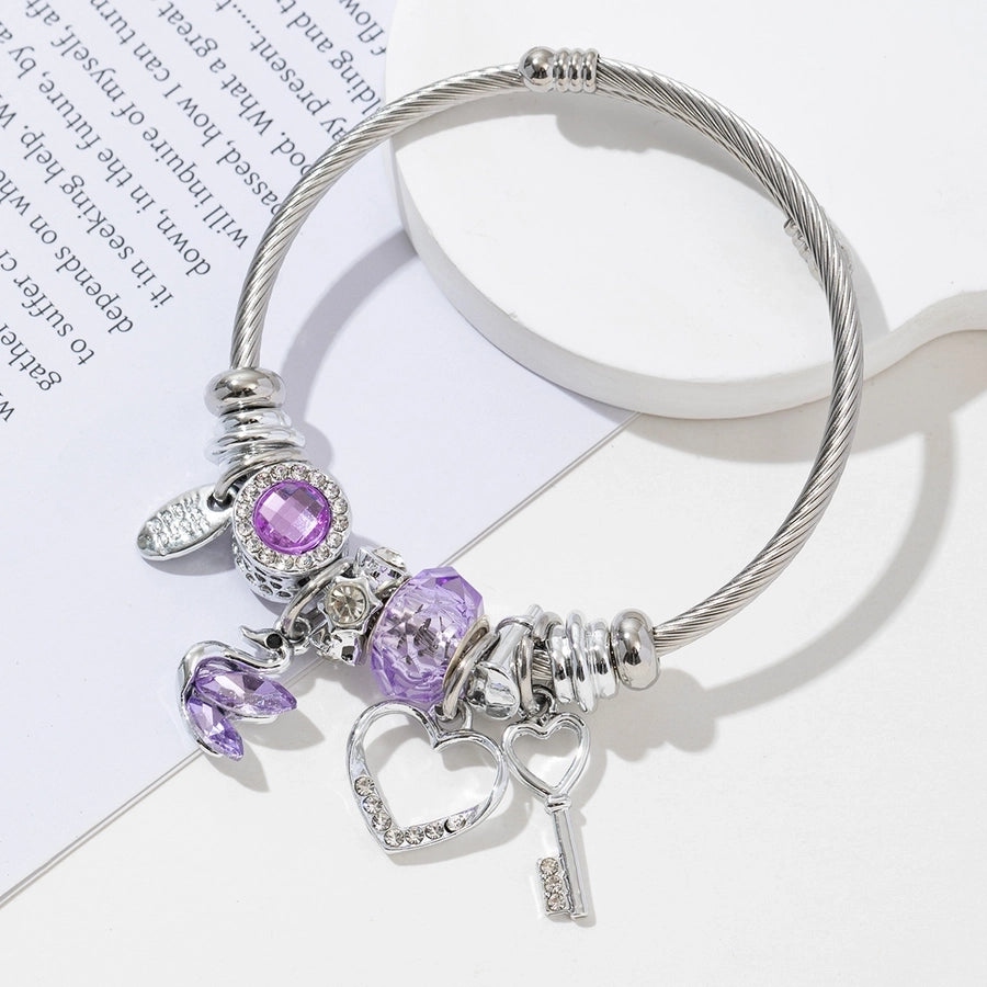 Heart Shape Butterfly Bangle Bracelet [304 Stainless Steel, Alloy]