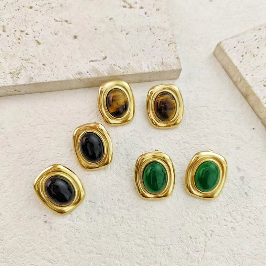 Pendientes de ojo de tigre de piedra natural acrílico rectangular [304 acero inoxidable, 18k dorado chapado]