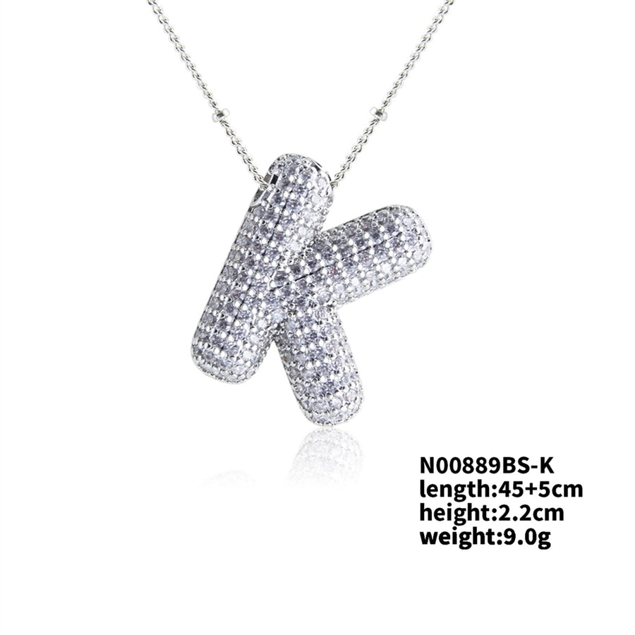 Three-dimensional Letter Zircon Pendant Necklace [304 Stainless Steel,Copper]