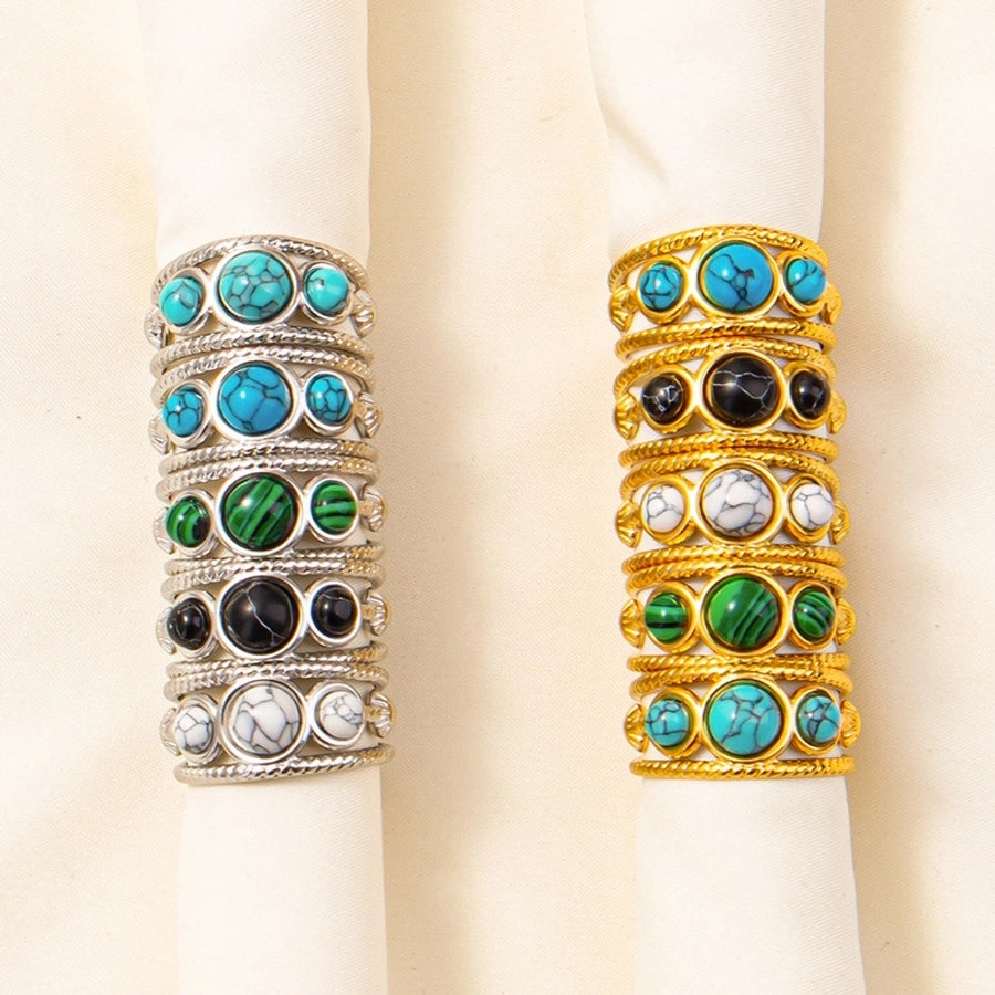 Round Artificial Gemstones Ring [304 Stainless Steel]