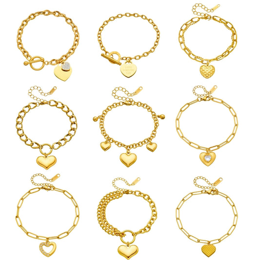 Various Heart Shape Chain Bracelets [Stainless Steel]