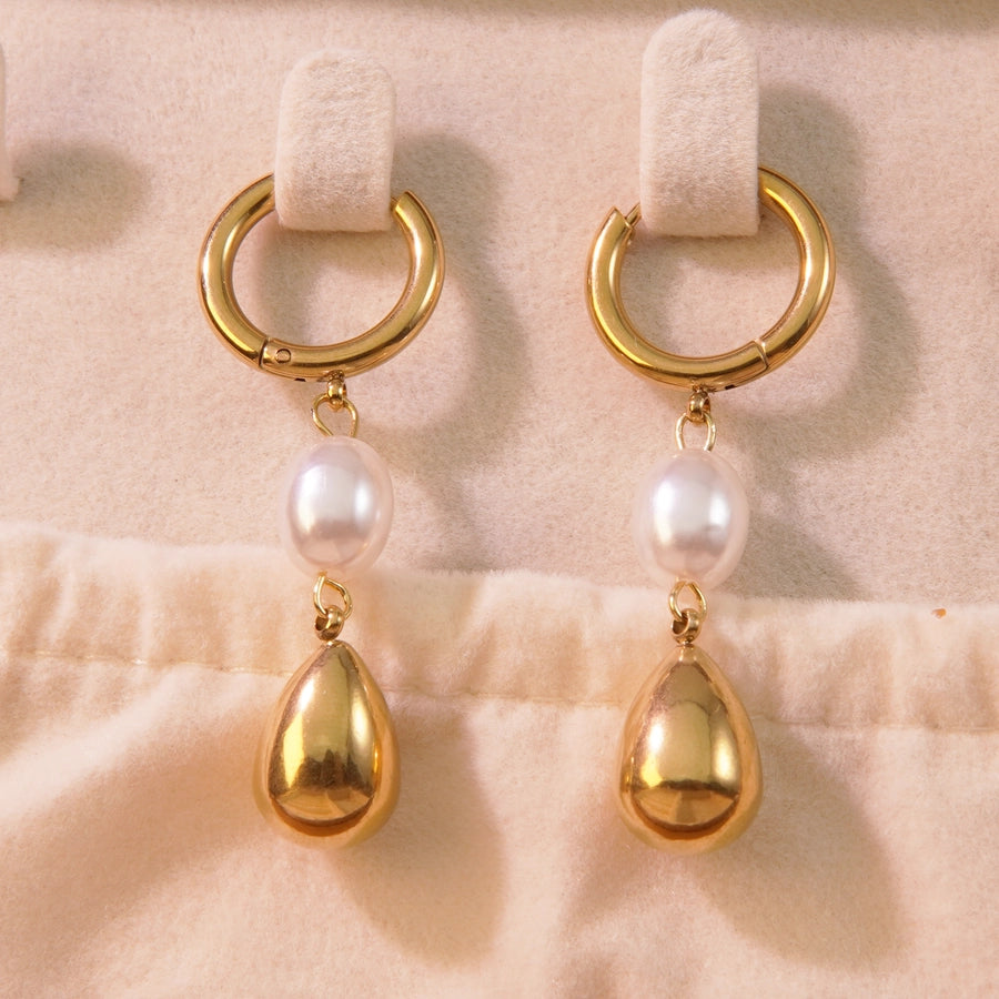 Pearl Teardrop Drop Earrings [304 Stainless Steel,18K Gold Plated]