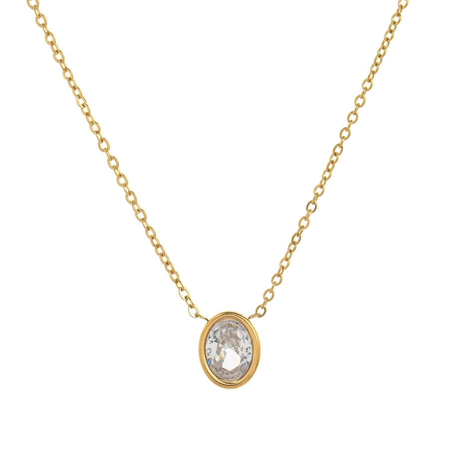 Oval Zircon Pendant Necklace [201,304 Stainless Steel ,18K Gold Plated]