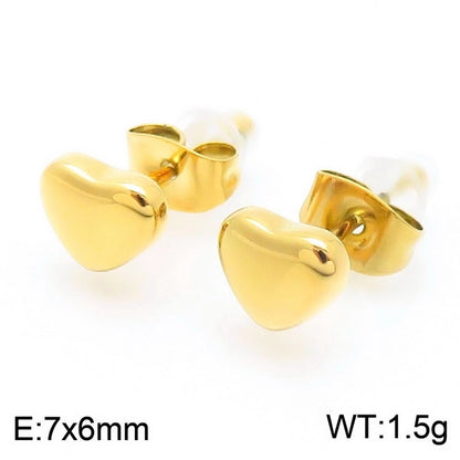 Small Heart Shape Stud Earrings [304 Stainless Steel,18K Gold Plated]