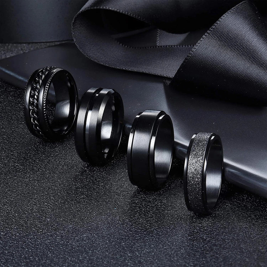 Four Pieces Black Rings Set [304 Stainless Steel]