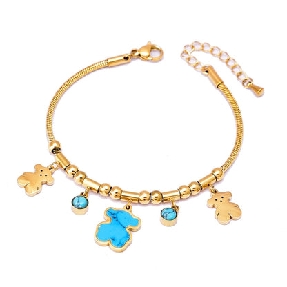 Artificial Rhinestones Turquoise Shell Bracelet [304 Stainless Steel, 18K Gold Plated]