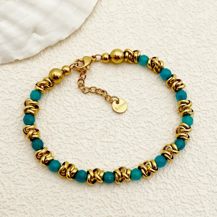 Round Beaded Bracelets [304 Stainless Steel,14K Gold Plated]