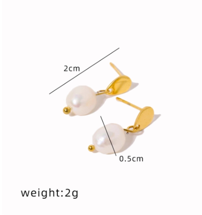 Water Droplets Plating Inlay Pearl Earrings [304 Stainless Steel,18K Gold Plated]