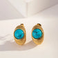 Round Blue Stone Earrings [304 Stainless Steel, 18K Gold Plated]