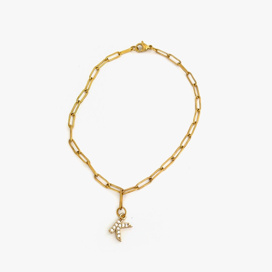 Letter Link Chain Anklet [316L Stainless Steel, 18K Gold Plated]