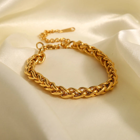 Bracciale a catena di grano Franco [acciaio inossidabile 304, oro 18K placcato]