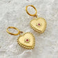 Red Ston Heart Drop Earrings [304 Stainless Steel,14K Gold Plated]