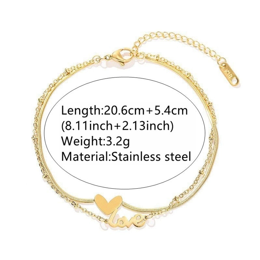 Love Heart Double Anklet [304 Stainless Steel, 18K Gold Plated]