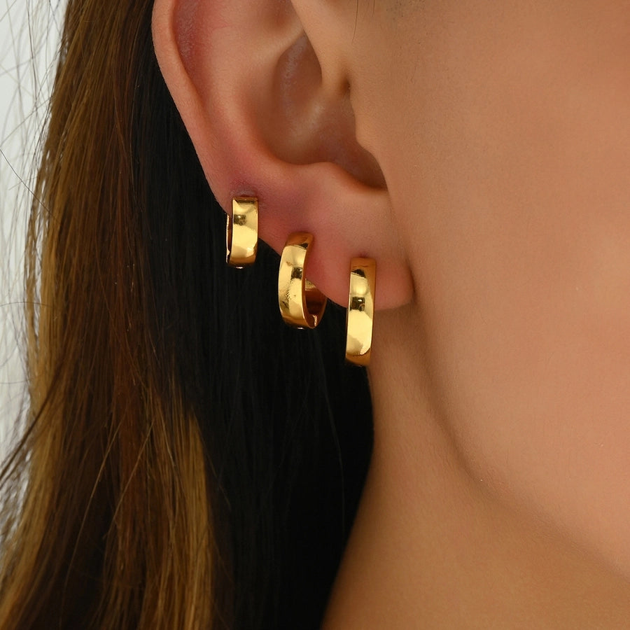 Three Pairs Hoop Earrings Set [201 Stainless Steel, 18K Gold Plated]