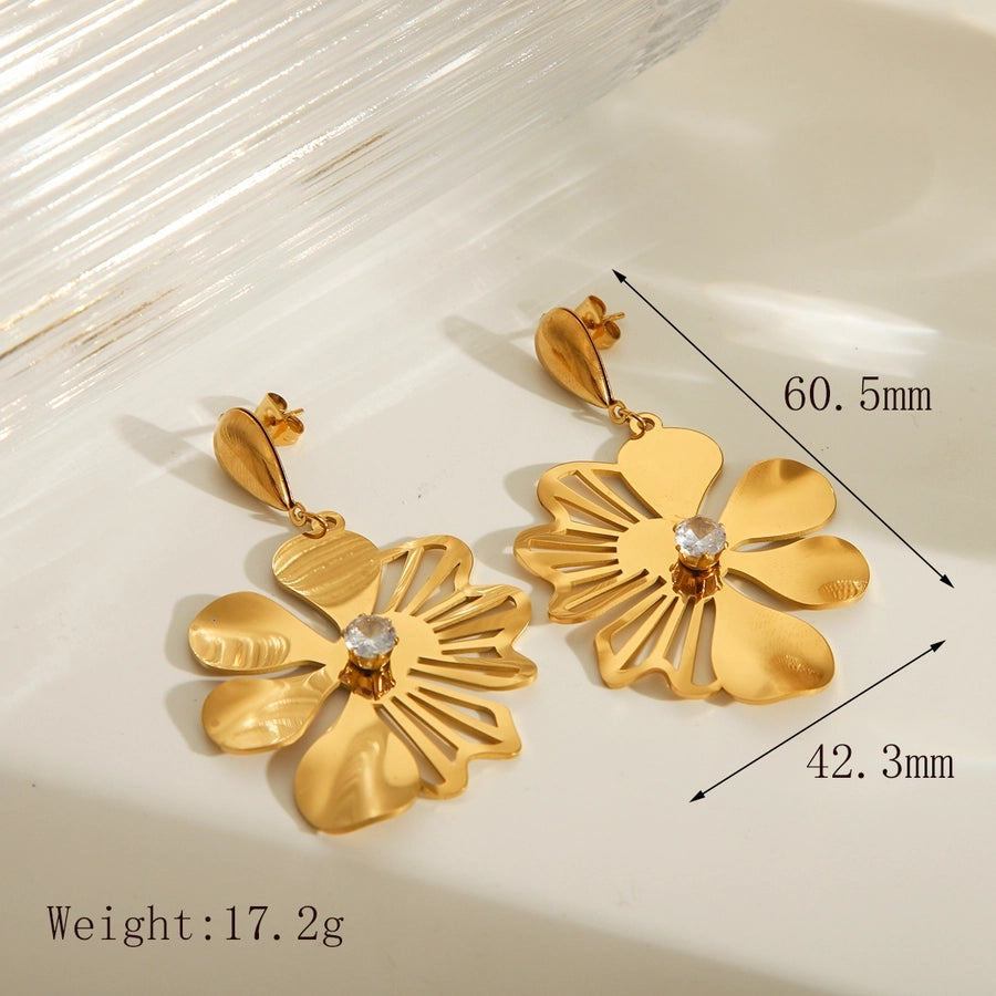 Mix Flower Earrings [304 Stainless Steel,18K Gold Plated]