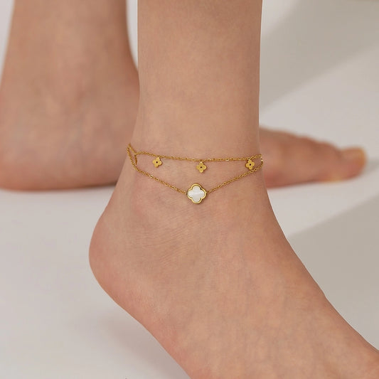 Four Leaf Clover Flower Anklet [304 Stal nierdzewna]