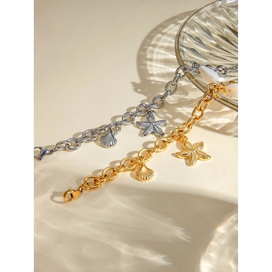 Bracciale a stelle/guscio in stile vacanza [acciaio inossidabile 304, oro 18K.