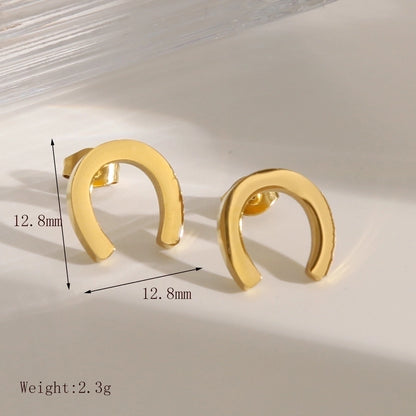 Horseshoe Stud Earrings [304 Stainless Steel,18K Gold Plated]