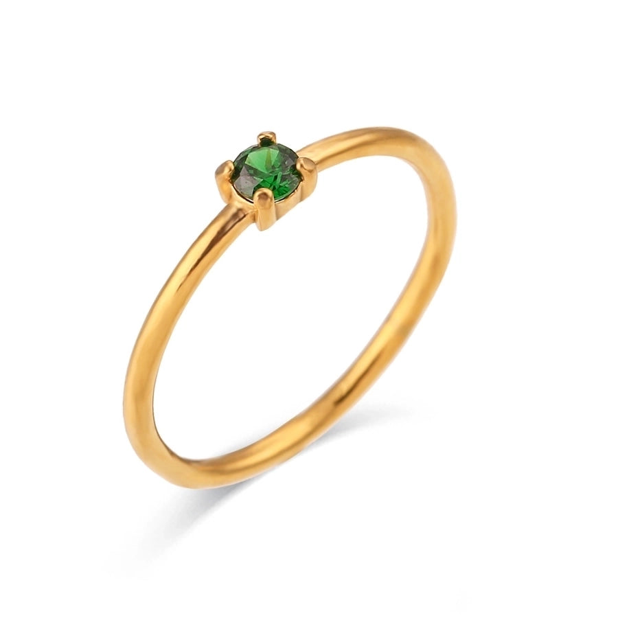 Round Artificial Gemstones Birthstone Ring [304 Stainless Steel, 18K Gold Plated]