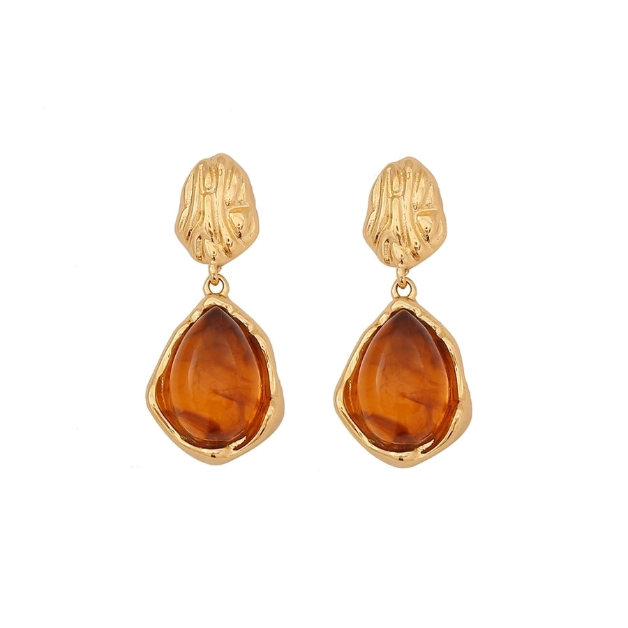 Brown amber Drop Earrings [304 Stainless Steel,18K Gold Plated]