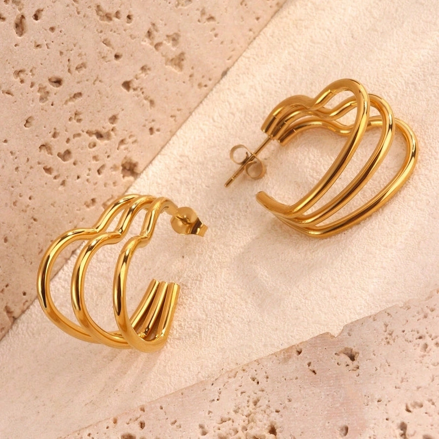 Heart Shape Earrings [304 Stainless Steel,18K Gold Plated]