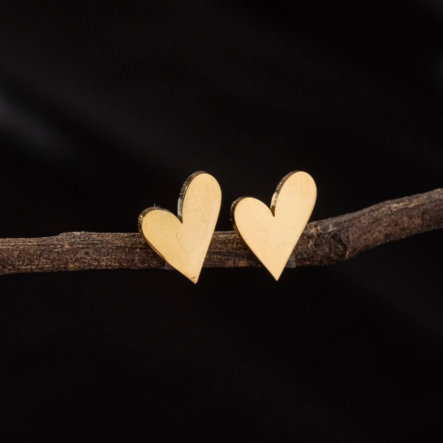 Small Heart Stud Earrings [304 Stainless Steel,18K Gold Plated]