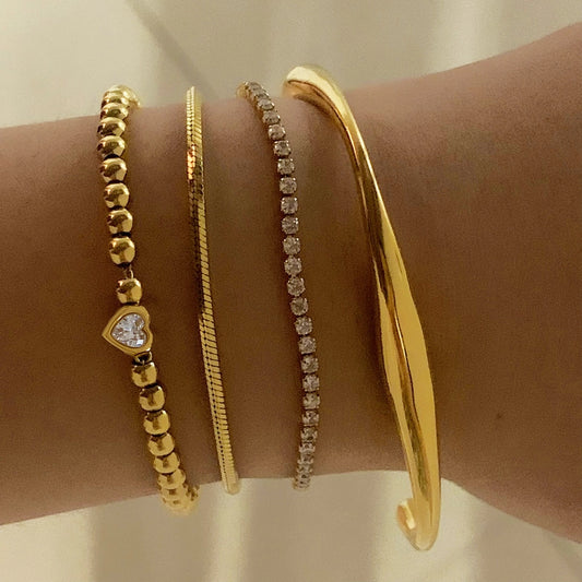 Braccialetti/collana del braccialetto a catena da tennis [acciaio inossidabile 304, oro 16K placcato]