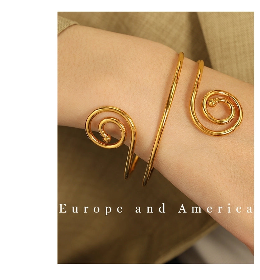 Swirl Pattern Ring/Bangle Armbånd [304 Rustfrit stål, 18K guldbelagt]