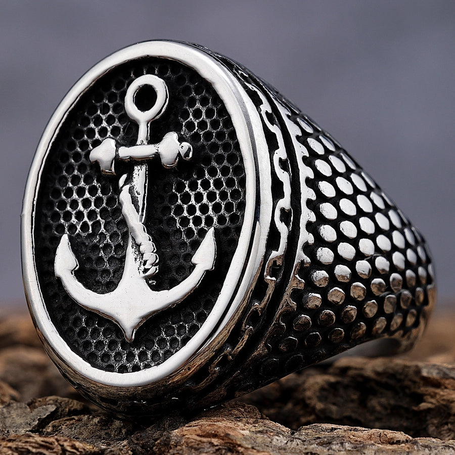 Retro Punk Anchor 304 Stainless Steel Polishing Halloween Men'S Rings