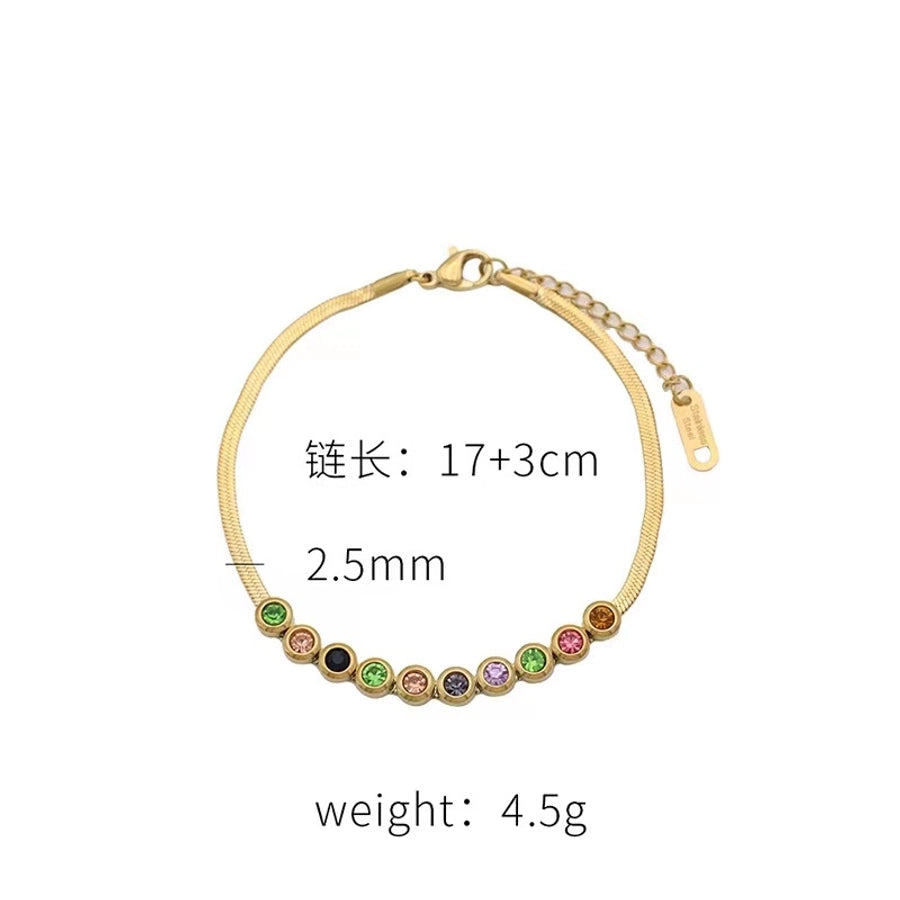 Colourful Zircon Bracelet/Necklace [304 Stainless Steel,18K Gold Plated]