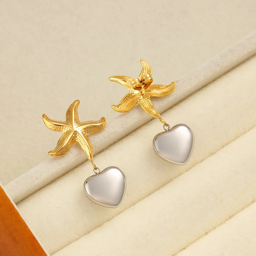 Starfish Heart Shape Drop Earrings [304,316 Stainless Steel,18K Gold Plated]