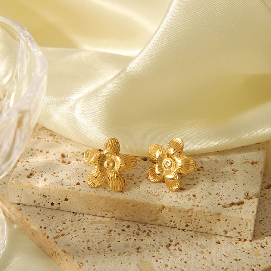 Flower Earrings [304 Stainless Steel,18K Gold Plated]