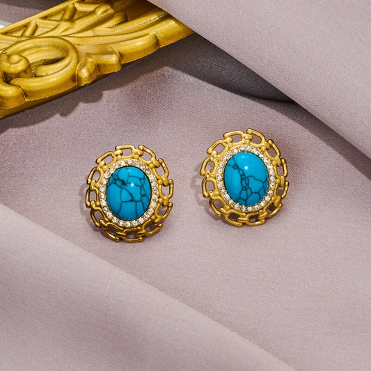 Elegantes pendientes de piedra azul ovalado [316 acero inoxidable]