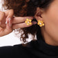 Round Flower Artificial Pearls Earrings [304 Stainless Steel,18K Gold Plated]