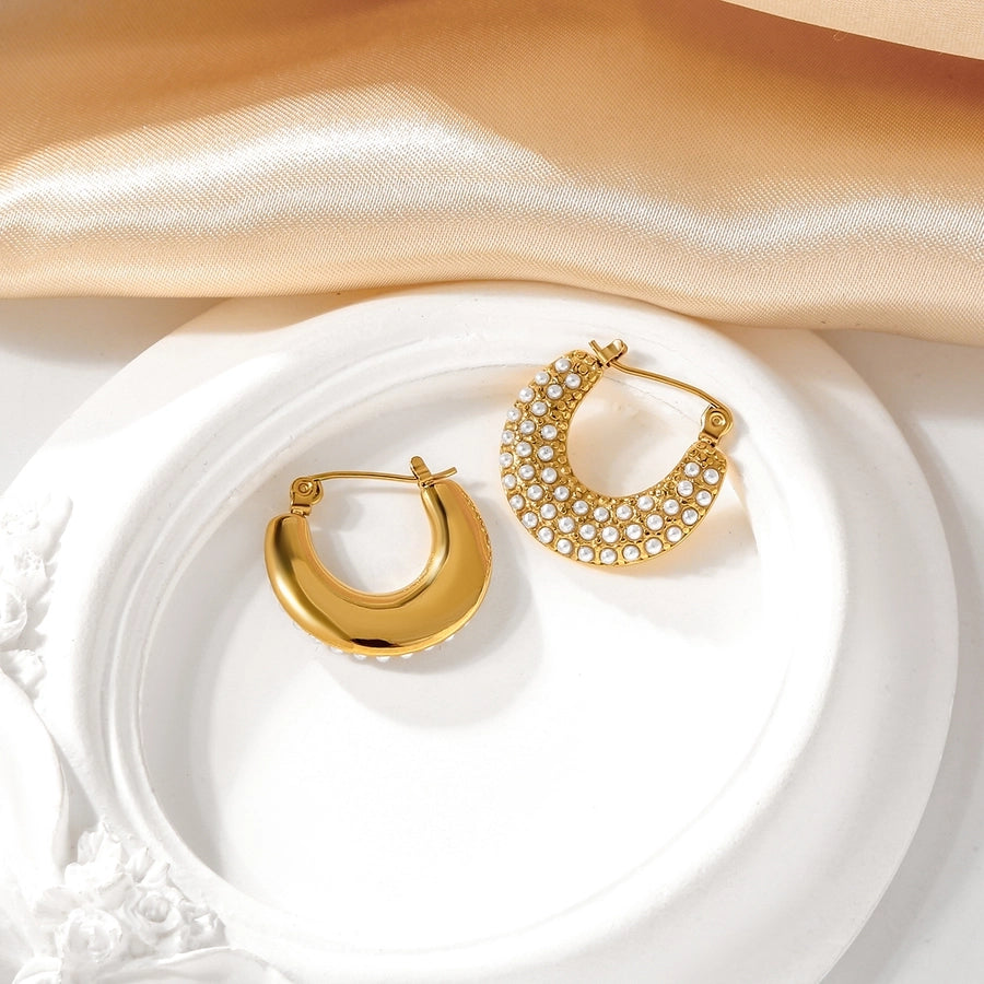 Pearly Hoop Earrings [316 Stainless Steel,18K Gold Plated]