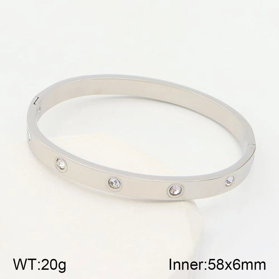 Glam Round Artificial Rhinestones Bangle Bracelet  [304 Stainless Steel,18K Gold Plated]