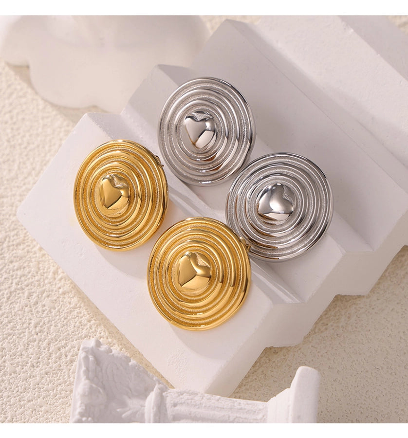 Circle Round Heart Shape Earrings [304 Stainless Steel,18K Gold Plated]