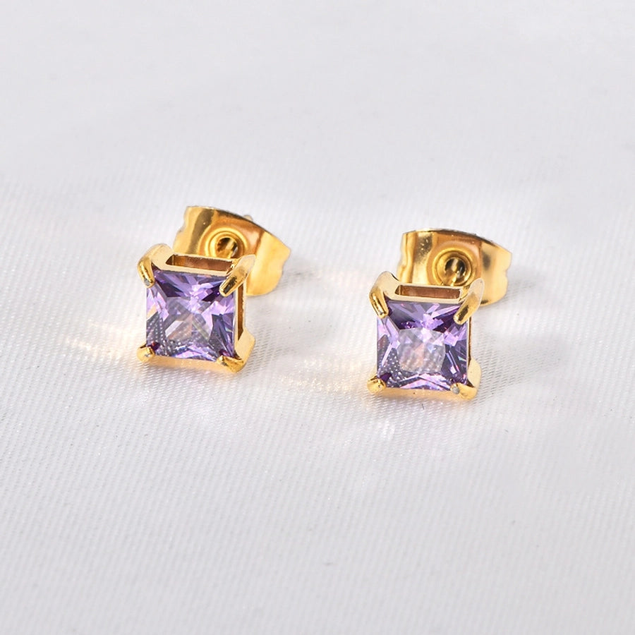 Shiny Squarel Rhinestones Ear Studs [304 Stainless Steel,18K Gold Plated]