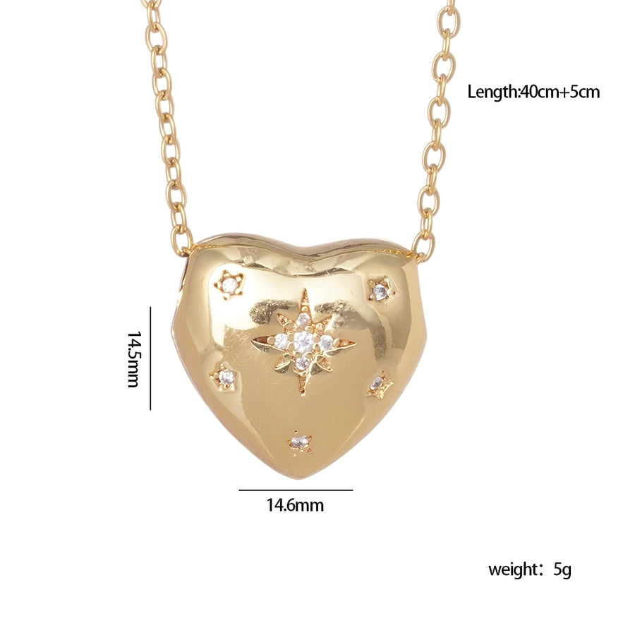 Zircon Heart Pendant Necklace  [304 Stainless Steel,Copper]