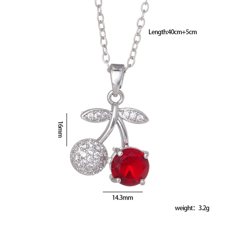 Glam Cherry Zircon Pendant Necklace  [304 Stainless Steel,Copper]